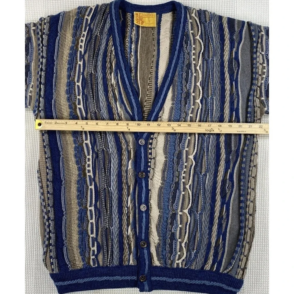 Mulga Classics Australia Wool 3D Knit Cardigan Sweater Men's Large Blue